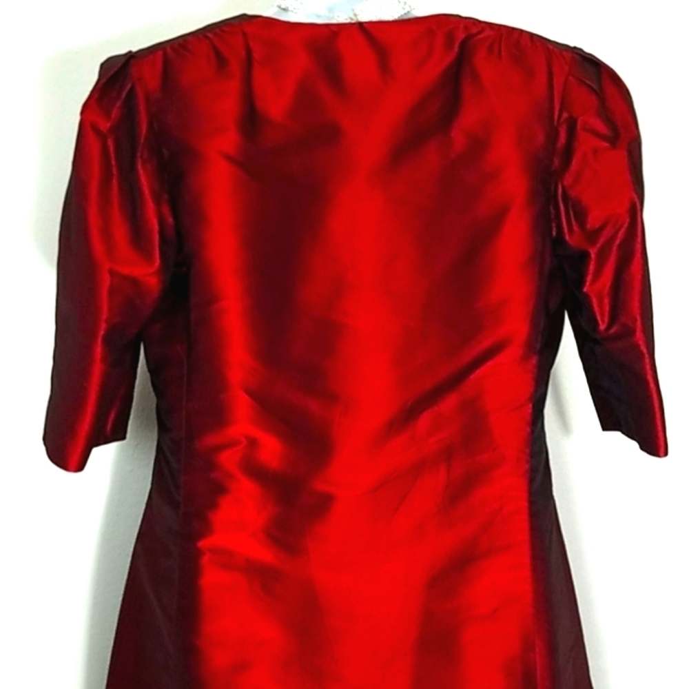 Dress coat geometric print red Burgandy satin - Picture 6 of 8